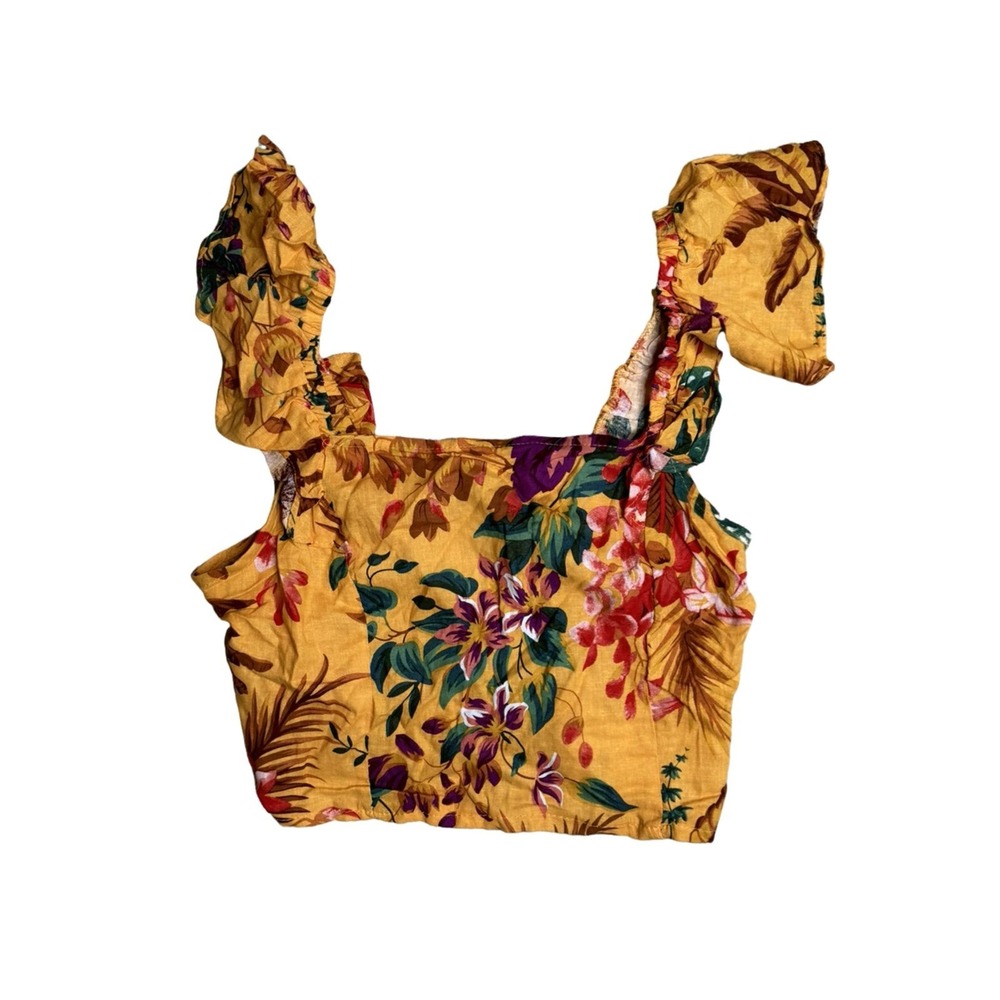 Rachel Rachel Roy Womens Floral Cropped Tank Top Boho Ruffle Yellow L